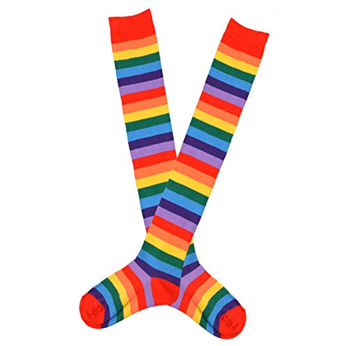Image of SherryDC Womens Girls Cosplay Rainbow Striped Knee High Socks Leg Arm Warmer Fingerless Gloves Set