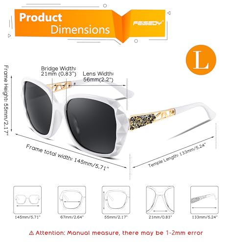 Image of FEISEDY Oversized Sunglasses for Women Square Polarized Sparkling Frame B2289