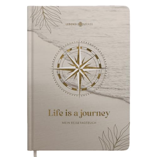 LEBENSKOMPASS® Reisetagebuch Journey zum ausfüllen A5 Platz für 50 Erinnerungen selberschreiben - Reisedokumentation & Achtsamkeitsübungen - Tagebuch für den Urlaub zur Organisation und Erinnerung