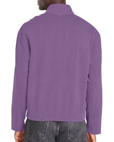 Men's Quarter Zip Pullover Long Sleeve Mock Neck Sweatshirts Solid Lightweight Casual Polo Shirts2