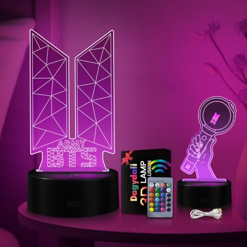 Kpop BTS Luz nocturna 3D, BTS Regalos, Lámpara de cabecera BTS, Control remoto...