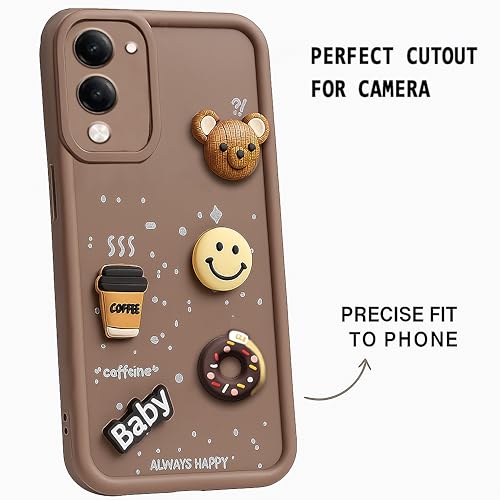 Image of COLORflow Back Cover Compatible with Vivo Y19 5G / Y19e 5G | Cute Fun Cartoon 3D Ball Coffee Silicone Case (Brown) | Designer Camera and Body Protected Back Cover