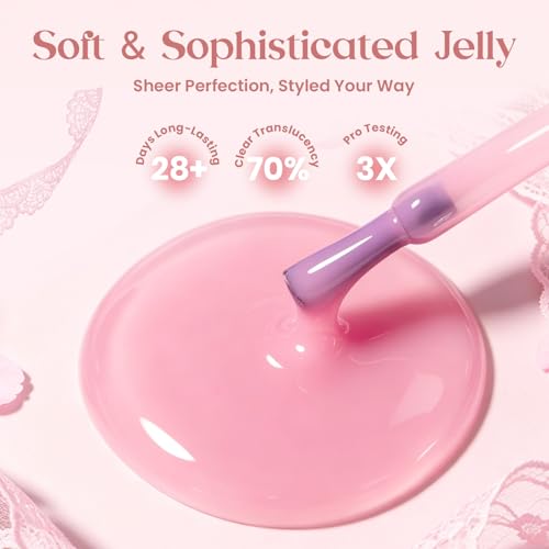Image of Beetles Nude Pink Gel Nail Polish - Sakura Sparkle 15ML Neutral Jelly Pink Nail Polish Base Color Nail Concealer Sheer Translucent Effect Soak Off UV LED French Nail Art Salon DIY Manicure Gifts