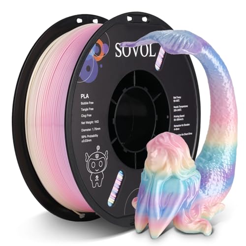 Image of Sovol 3D Printer Silk Shiny Multicolored Gradient Fast Change Rainbow PLA 1kg (2.2 lbs) Spool 3D Printing Materials, Dimensional Accuracy + /- 0.03 mm, 1.75 mm