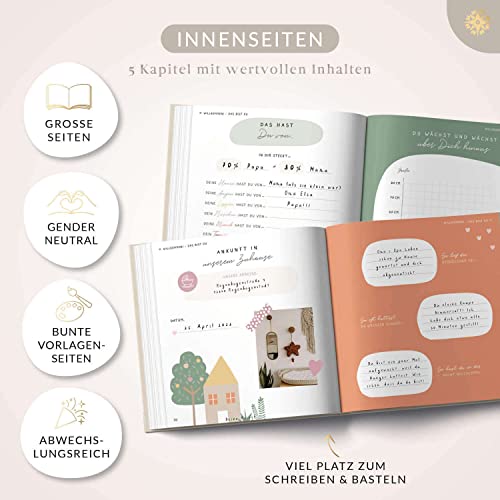 Lebenskompass Babyalbum Mein erstes Jahr PURE mit über 75 Stickern & Spruchkarte EXTRA - Ein Baby Buch zum Eintragen - Das Babytagebuch & Erinnerungsbuch für Mädchen & Jungen