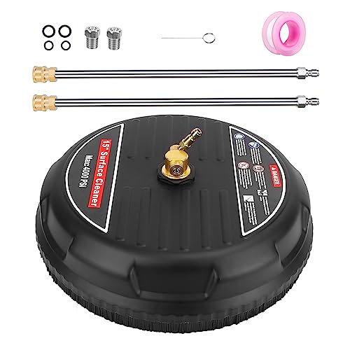 Pressure Washer Surface Cleaner, Moclever 3600PSI Pressure Washer Circle Attachment,15in Power Washer Disc Attachment with 2 Extension Wands for Cleaning Driveway, Sidewalk, Deck, Patio Black