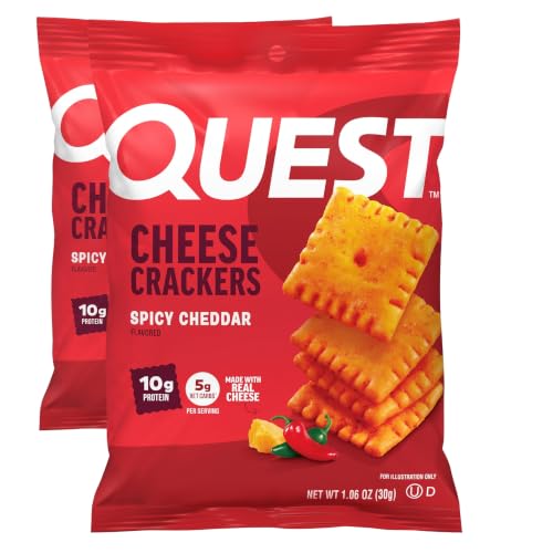 Quest Nutrition Cheese Crackers,Spicy Cheddar Blast,10g of Protein,Low Carb,Made with Real Cheese,(1.06 oz Bags),(Pack of 24)