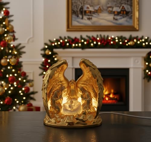 Image of Illuminated Angel Wings Holy Family LED Tea Light - Warm Glow ECO Friendly Home Decor (Gold)