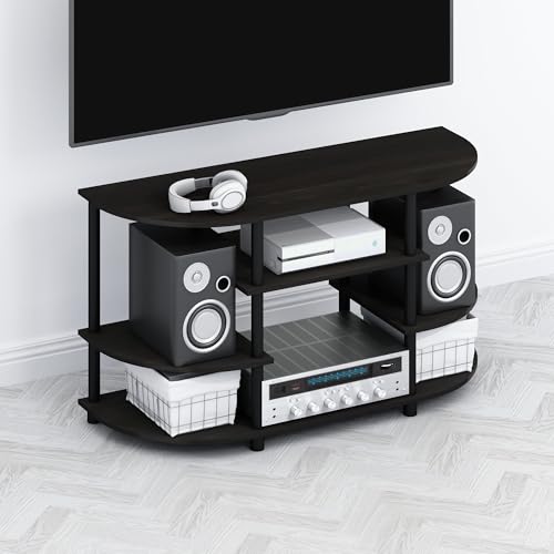 Image of Furinno TOMI TV Stand, Corner Entertainment Center, TV Console for TV up to 46 Inch, with Shelves, Easy Assembly, for Living Room, Bedroom, Espresso