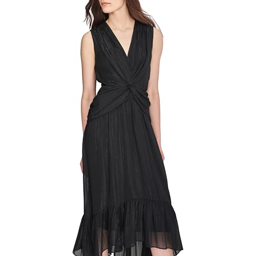 Image of DKNY Womens V-Neck Twist Front Sleeveless Dress