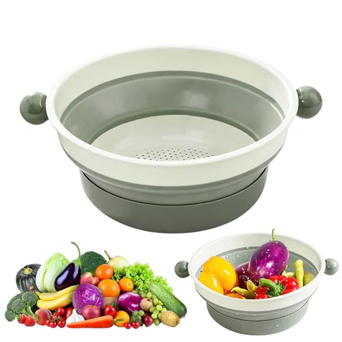 Passoire pliable de 21 cm - Double couche - Pliable - En plastique - Avec bac d'égouttement - Pour fruits et légumes - Salade - Pliable - Gadgets de cuisine...