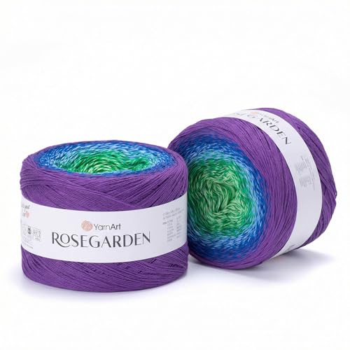Image of Yarn Art Flowers Rosegarden 100% Cotton 250gr 8.80 oz 1094yds Multicolor Cotton Yarn Rainbow Crochet Yarn Spring Summer (343)