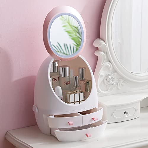 Niedlicher Make-up-Organizer mit Spiegel, beleuchteter Make-up-Spiegelständer mit Aufbewahrungsbox für Schminktisch Cover