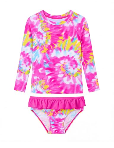 Image of Girls Rash Guard Swimsuit Long Sleeve Tankini Sets Two Pieces Bathing Suit Swimwear UPF 50+ Sun Protection