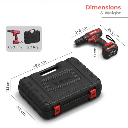 Image of Enon Cordless Impact Drill for Home Use, 12.6V, 1500RPM, 22NM Torque, Keyless Chuck 10mm, 25 Level Torque, 2 Speed Modes, 3 Functions, Single Battery 1.5Ah, 82 Pcs Drill Kit (XE-CD1610-SB)
