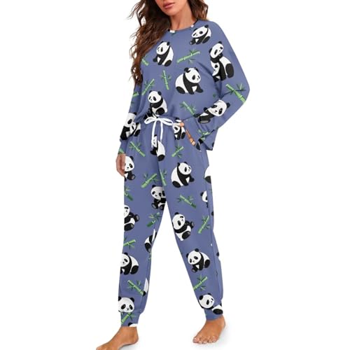 Image of Womens Lounge Set Long Sleeve Soft Pajama Sets Casual 2 Piece Pj Outfit Crewneck Sleepwear with Pockets Plus Size