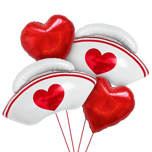 Nurse Cap Balloons Thank You Nurses Red Heart Shaped Balloon RN Graduation Nurses Week Themed Balloons Nursing Graduation/Nurse Practitioner Grad/Nurses School Office Party Decorations Supplies
