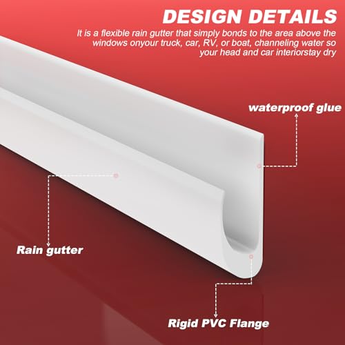 RV Rain Gutter,PVC Plastic drip Guides,for Cars, Vans, caravans, roof rainwater Diversion Strips, Flexible J-Shaped Decorative moldings. (16 ft, White) - Thumbnail 3