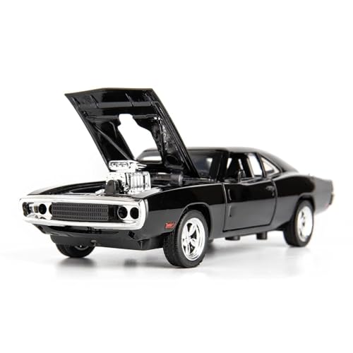 Image of Exclusive Alloy Metal Pull Back Die-Cast Car Diecast Metal Pullback Toy Car with Openable 6 Doors,Light Music Boys Gifts Toys (Fast & Furious 7 Dodge Charger - Black)