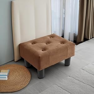 Poofzy small foot stool ottoman velvet ottoman foot rest with legs rectangle footstool ottomans for couch ottoman foot stools for living room entryway brown  urban country home decor