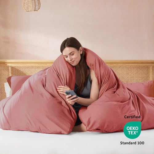 image for Nestl Pink Clay Duvet Cover Queen Size - Soft Double Brushed Queen Duv