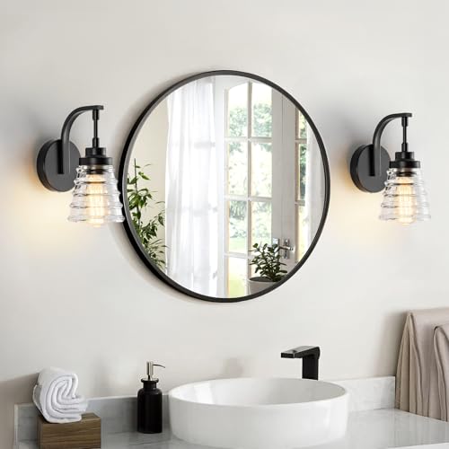 Image of Modern Black Wall Sconce, Bathroom Vanity Fixture | Clear Glass
