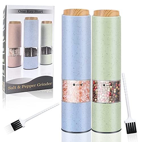 Elektrische Pfeffermühle Salzmühle, Elektrisch Salz Pfeffermuhl Set mit einstellbarem Keramikmahlwerk, Batteriebetrieben und LED, perfekt für Salz, Pfeffer und andere Gewürze (2er-Pack) Cover