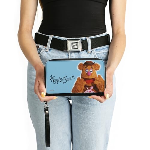 Buckle-Down Disney Wallet, Zip Around, The Muppets Fozzie Bear Portrait and Autograph Blue, Vegan Leather3