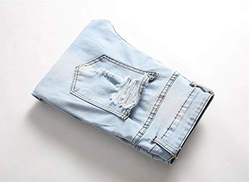 Men's Floral Destroyed Jeans Ripped Skinny Distressed Denim Pants Slim Fit Stretch Rose Embroidered Pants (30,Blue)3
