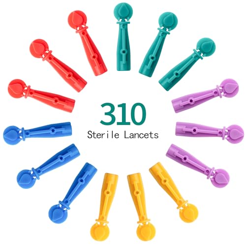 CareLiving Blood Lancets for Diabetes Testing - 33 Gauge Diabetic Lancets for Blood Testing and Glucose Testing - Fits Most Lancing Devices - 310 Count (Colourful)