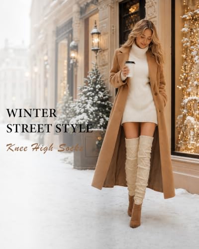 Image of Pcavin Thigh High Socks for Women, Long Cable Knit Over Knee Boot Stockings | Extra Long Fit, Cable Knit Texture, Warm Thick Knit, Winter Boot Socks, Cozy Leg Warmers, Sweater Sock Style