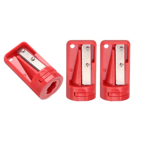 QUARKZMAN 3pcs Sacapuntas de Carpintero, Rojo, Sacapunta Manual Portátil Afilalápices Cortador de Lápices de Solo Agujero Simple para Escuela Oficina Carpintería Viajes Manualidad