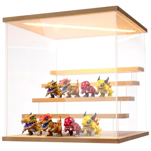 Led Acrylic Figures Display Case - Clear Action Figurine Lighted Display Case with Light for Figures Display Box Stand, Dustproof Protection Showcase Cabinet for Figurines Collection