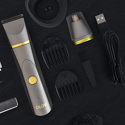 Image of OLOV Electric Body Hair Trimmer - Groin Trimmer for Men - Bikini Trimmer Women - Wet /Dry Shaver Groomer, Replaceable Ceramic Blade Heads, USB Recharge Dock, Waterproof Hygiene Razor, Grey