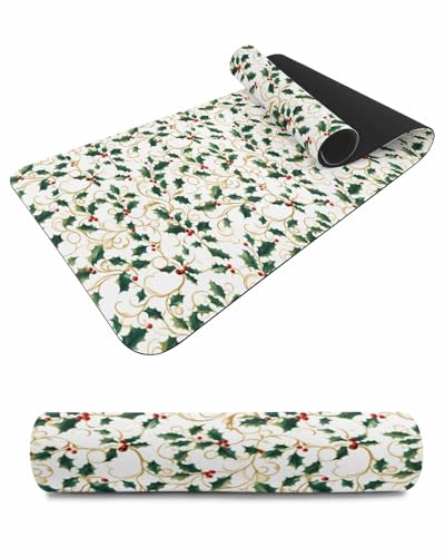 Debedcor Heat Proof Table Pads Waterproof Decorative, Christmas Botanical Non-Slip Table Countertop Protector, Winter Xmas Pine Needles Leaves Insulation Mat for Kitchen Room, 40 x 12 Inches