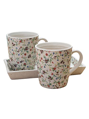 Image of Miah Decor Ceramic Coffee Mugs Set with Serving Platter, Handmade Stoneware