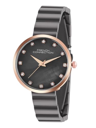 Image of French Connection Mop Gun Round Dial with IP Gun Stainless Steel Metal Strap Watch - for Womens FCN0128GNM