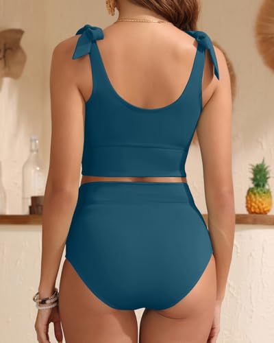 Image of Yonique Two Piece High Waisted Swimsuits - Women Tummy Control Bikini Modest Bathing Suit 2PC 2025