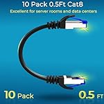 Rapink Patch Cables Cat8 0.5ft (10 Pack) Slim, Cat 8 Ethernet Patch Cable 40G Support, Snagless Cat 8 Network Cable for Data Center, Flexiable Cat8 Ethernet Cables Black (10PC830-0.5) - Image 2