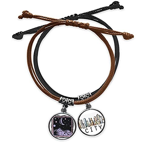 Bracelet cordon Purple Mountain avec gravure lune et etoile en cuir Sidi