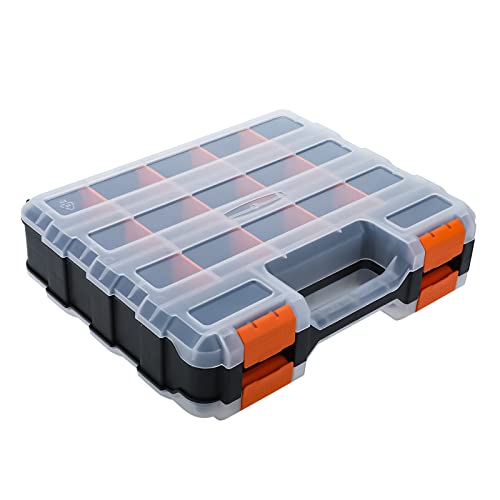 Doppelseitige Werkzeug-Aufbewahrungsbox mit 34 Fächern, Werkzeug-Organizer mit stoßfestem Polymer und anpassbaren, abnehmbaren Kunststoff-Trennwänden für Schrauben, Muttern, Kleinteile Cover