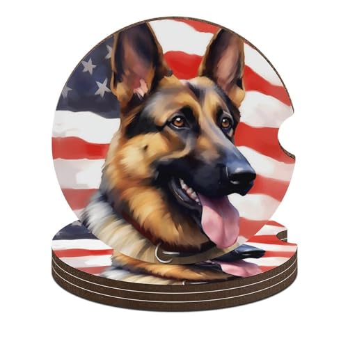 Set de 4 Posavasos para Auto con Diseño Pastor Alemán y Bandera Americana miniatura 1