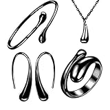 NYKKOLA Necklace Earring Ring Bangle Set for 4 Pcs (Black)