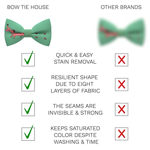 Bow Tie House Dachshund Pattern Bow Tie Unisex Pre-Tied Green Color (Medium, Green Dachshund) #TOP2