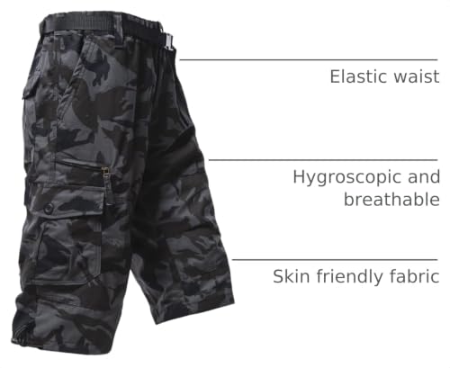 Image of Men's Cargo Shorts Relaxed Fit Mens Below the knee Cotton Hiking Shorts | Mylldey 3 /4 Mens Elastic Waist Running Shorts 7 Pockets