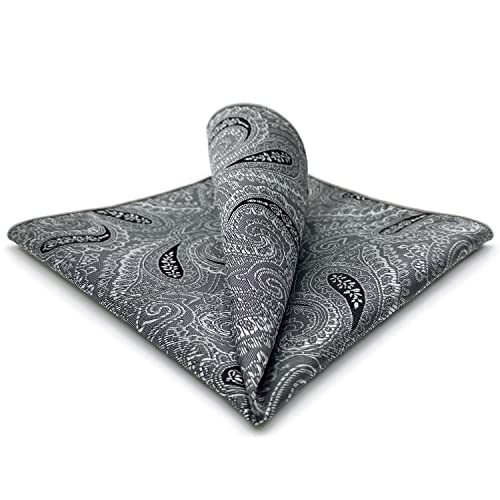 SHLAX&WING Men's Silk Pocket Square - Grey Black Paisley