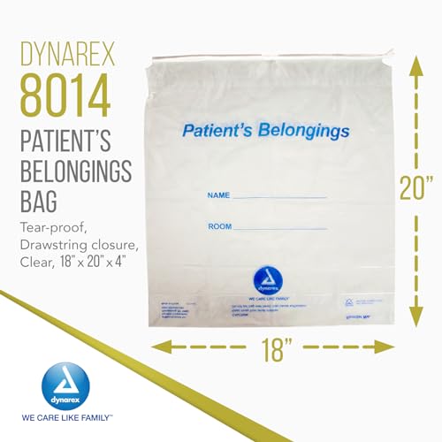 Image of Dynarex 8014 Patient Belonging Bag with Drawstring, 18 inch Length, 20 inch Width, 4 inch Height, Clear, Pack of 250