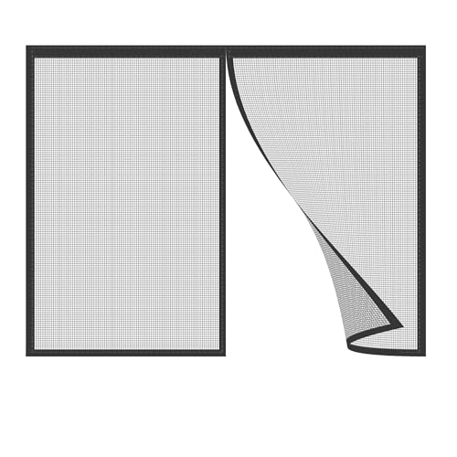 Cortina Mosquitera para Cortinas,255x150cm Cortina antiinsectos Fácil de ensamblar,Cierre Automático de Arriba a Abajo,Manos libres Negro