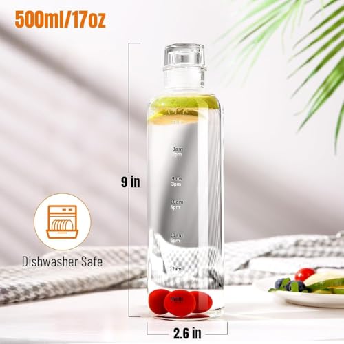 Image of Glassbunny 500ML Water Bottle with Time Markers, Glass Bottle, Leak-Proof, Shatter Proof, Borosilicate Glass, for Cycling, Gym, Camping, Hiking, School (Multi-Colour)