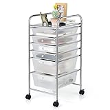 【Stockage intelligent】Ce chariot de rangement avec tiroirs a 6 tiroirs, dont deux sont grands. Vous pouvez placer sur l’étagère certains articles couramment utilisés, notamment des livres, des appareils électroniques, ou des cosmétiques. Dans les tiroirs, vous pouvez ranger en fonction de la taille de vos articles et ils ont une grande capacité de stocker.